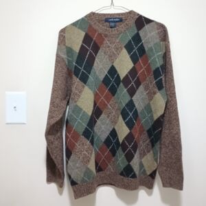North Wales Vintage Argyle Wool Mens Sweater Hong Kong Made